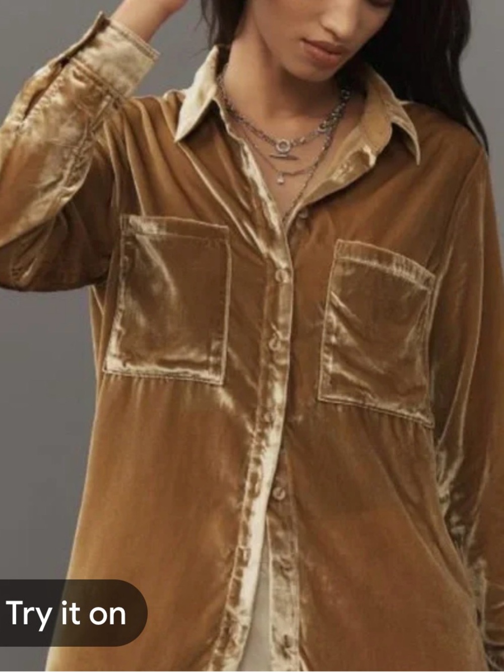 Pilcro Velvet Button-Front Shirt in Mustard Gold
